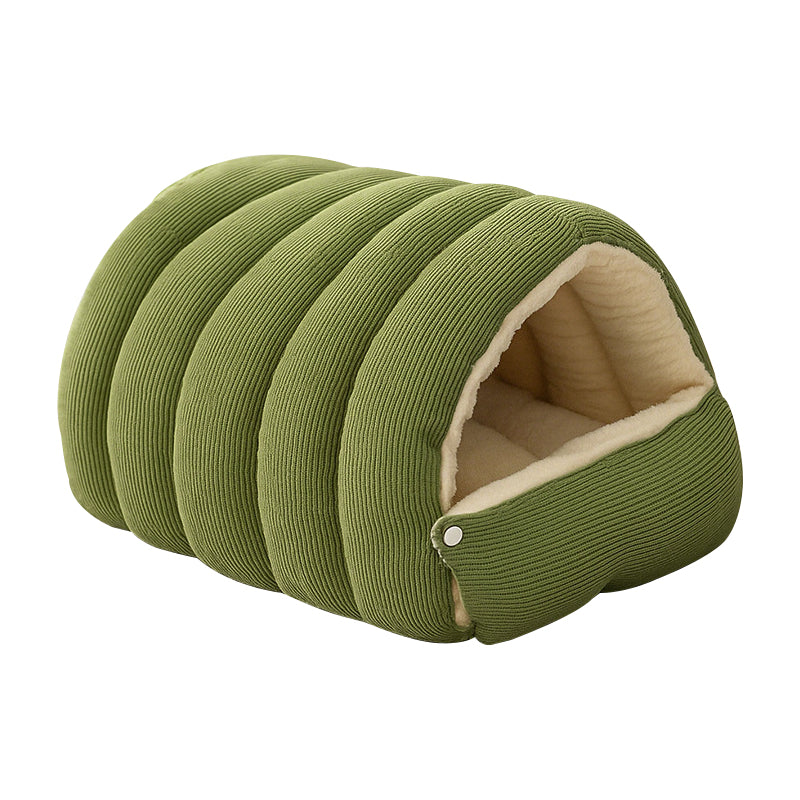 Plush Cat Cave Bed Semi Enclosed Corduroy Pet Bed with Adjustable Zip Opening Warm Hooded Cat House for Indoor Cats and Small Dogs
