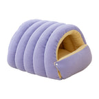 Plush Cat Cave Bed Semi Enclosed Corduroy Pet Bed with Adjustable Zip Opening Warm Hooded Cat House for Indoor Cats and Small Dogs