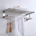 Stainless Steel Wall Mounted Towel Rack with Shelf and Hooks for Bathroom