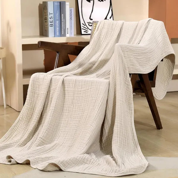 Muslin Cotton Throw Blanket Lightweight Breathable Crinkle Gauze Blanket Soft Natural Cotton Sofa Throw and Bedspread for Living Room | Bedroom