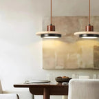 Travertine Disc LED Pendant Light with Walnut Wood Cap for Bedside or Dining