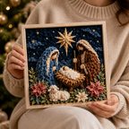 Fabric Tuck Art Kit Pre Punched Board with Wooden Tool No Sew Textured Craft Kit Nativity | Cross and Shepherd Designs Religious Wall Art
