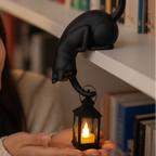 Cat Shelf Sitter Figurine with Hanging LED Lantern Battery Operated Bookshelf Decor Night Light Sculpture for Shelf Edges | Bedroom and Living Room