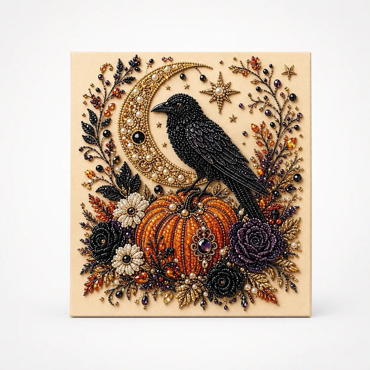 Halloween Bead Art Kit Pearl Bead Canvas Craft Kit with Numbered Self Adhesive Canvas Pumpkin | Ghost and Witch Designs DIY Wall Art