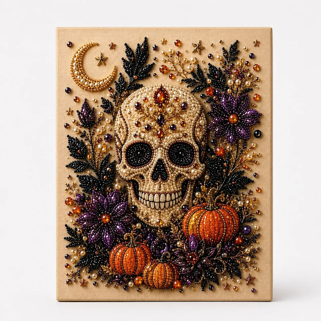 Halloween Bead Art Kit Pearl Bead Canvas Craft Kit with Numbered Self Adhesive Canvas Pumpkin | Ghost and Witch Designs DIY Wall Art