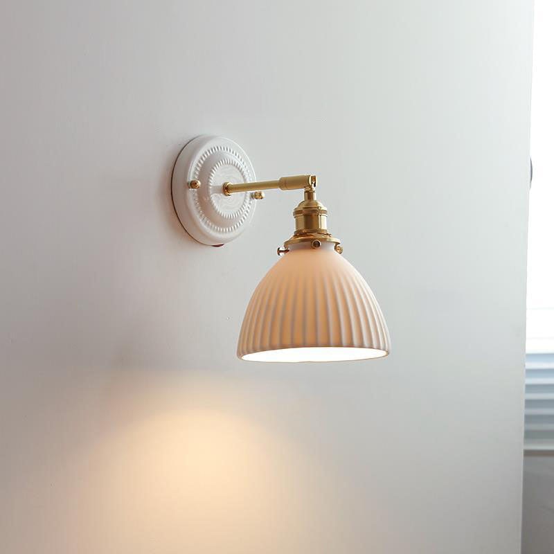 Vintage Ceramic Wall Light with Brass Swing Arm and Round Wall Plate