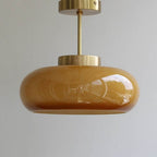 Vintage Glass Semi Flush Mount Ceiling Light with Brass Stem for Bedroom