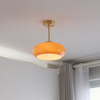 Vintage Glass Semi Flush Mount Ceiling Light with Brass Stem for Bedroom