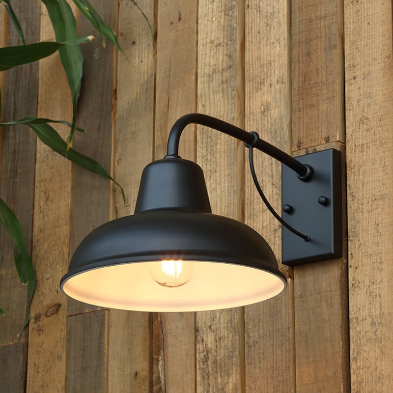 Vintage Iron Barn Outdoor Wall Light with Gooseneck Arm and Dome Shade