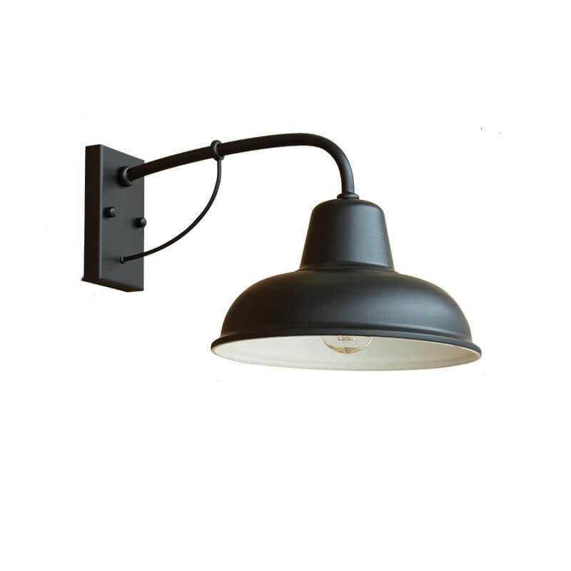 Vintage Iron Barn Outdoor Wall Light with Gooseneck Arm and Dome Shade