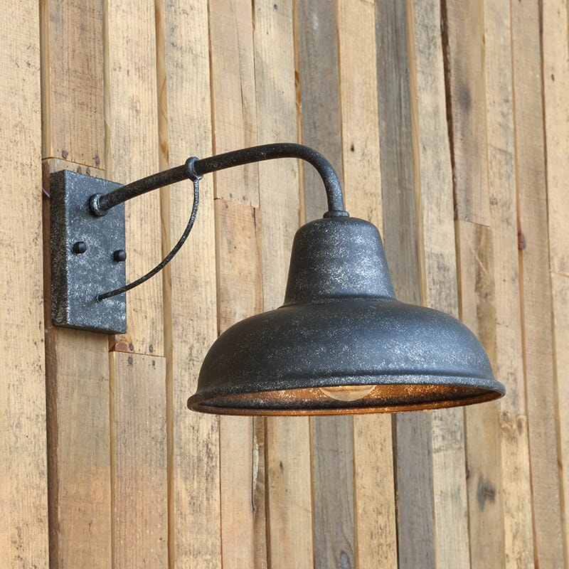 Vintage Iron Barn Outdoor Wall Light with Gooseneck Arm and Dome Shade