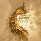 Vintage Resin Peacock Wall Light with Crystal Ball Shade for Living Room