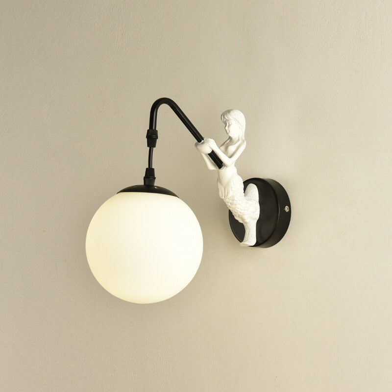 Vintage Rustic Mermaid Wall Light with Glass Globe Shade for Bedroom