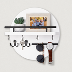 Round Wooden Key Holder Wall Mounted Entryway Organiser with Hooks and Shelf Wood and Metal Key Rack for Hallway | Living Room and Office