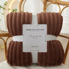 Ribbed Flannel Fleece Blanket Soft Plush Striped Throw Warm Cosy Sofa Blanket and Bedspread for Bedroom and Living Room