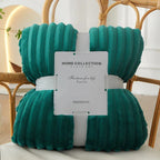 Ribbed Flannel Fleece Blanket Soft Plush Striped Throw Warm Cosy Sofa Blanket and Bedspread for Bedroom and Living Room