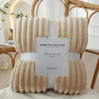 Ribbed Flannel Fleece Blanket Soft Plush Striped Throw Warm Cosy Sofa Blanket and Bedspread for Bedroom and Living Room