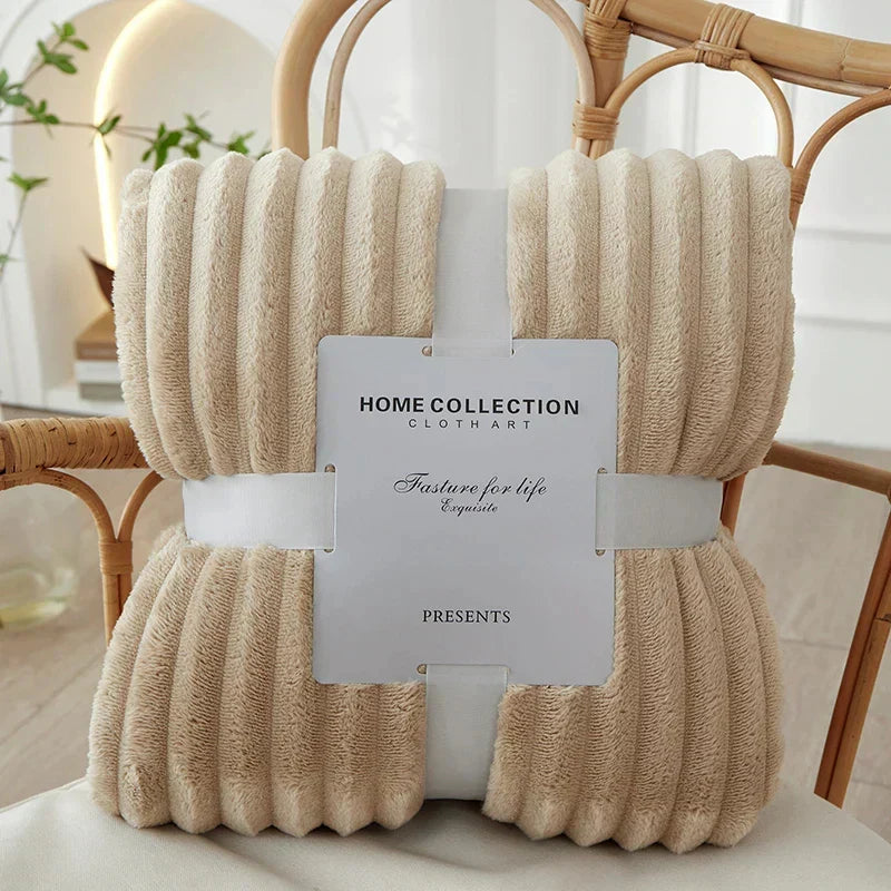 Ribbed Flannel Fleece Blanket Soft Plush Striped Throw Warm Cosy Sofa Blanket and Bedspread for Bedroom and Living Room