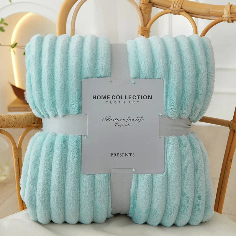 Ribbed Flannel Fleece Blanket Soft Plush Striped Throw Warm Cosy Sofa Blanket and Bedspread for Bedroom and Living Room
