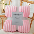 Ribbed Flannel Fleece Blanket Soft Plush Striped Throw Warm Cosy Sofa Blanket and Bedspread for Bedroom and Living Room