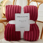 Ribbed Flannel Fleece Blanket Soft Plush Striped Throw Warm Cosy Sofa Blanket and Bedspread for Bedroom and Living Room