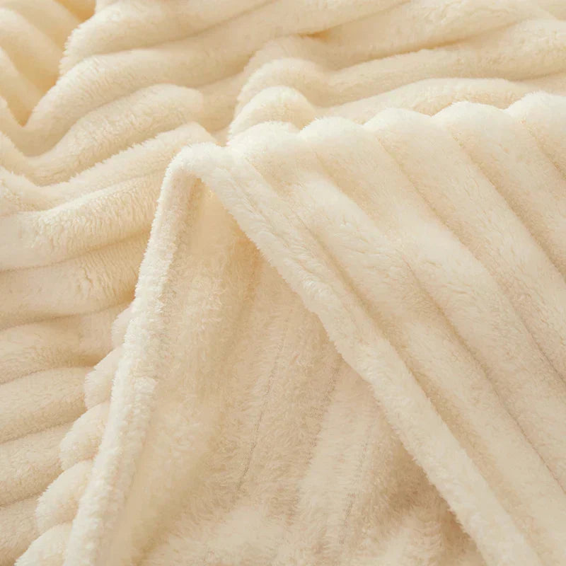 Ribbed Flannel Fleece Blanket Soft Plush Striped Throw Warm Cosy Sofa Blanket and Bedspread for Bedroom and Living Room
