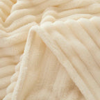 Ribbed Flannel Fleece Blanket Soft Plush Striped Throw Warm Cosy Sofa Blanket and Bedspread for Bedroom and Living Room