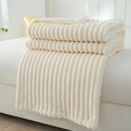 Ribbed Flannel Fleece Blanket Soft Plush Striped Throw Warm Cosy Sofa Blanket and Bedspread for Bedroom and Living Room
