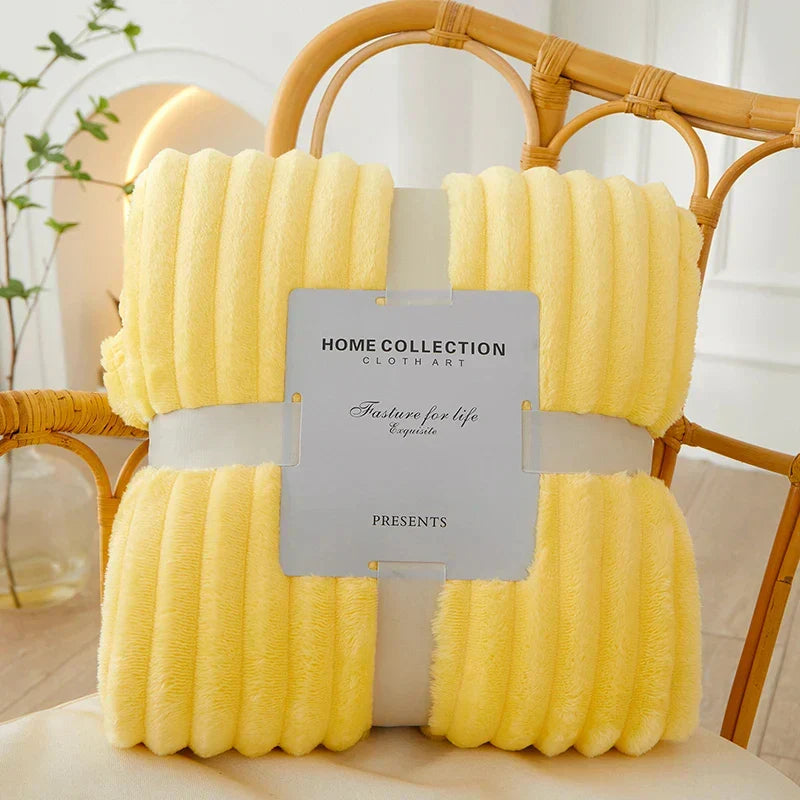 Ribbed Flannel Fleece Blanket Soft Plush Striped Throw Warm Cosy Sofa Blanket and Bedspread for Bedroom and Living Room