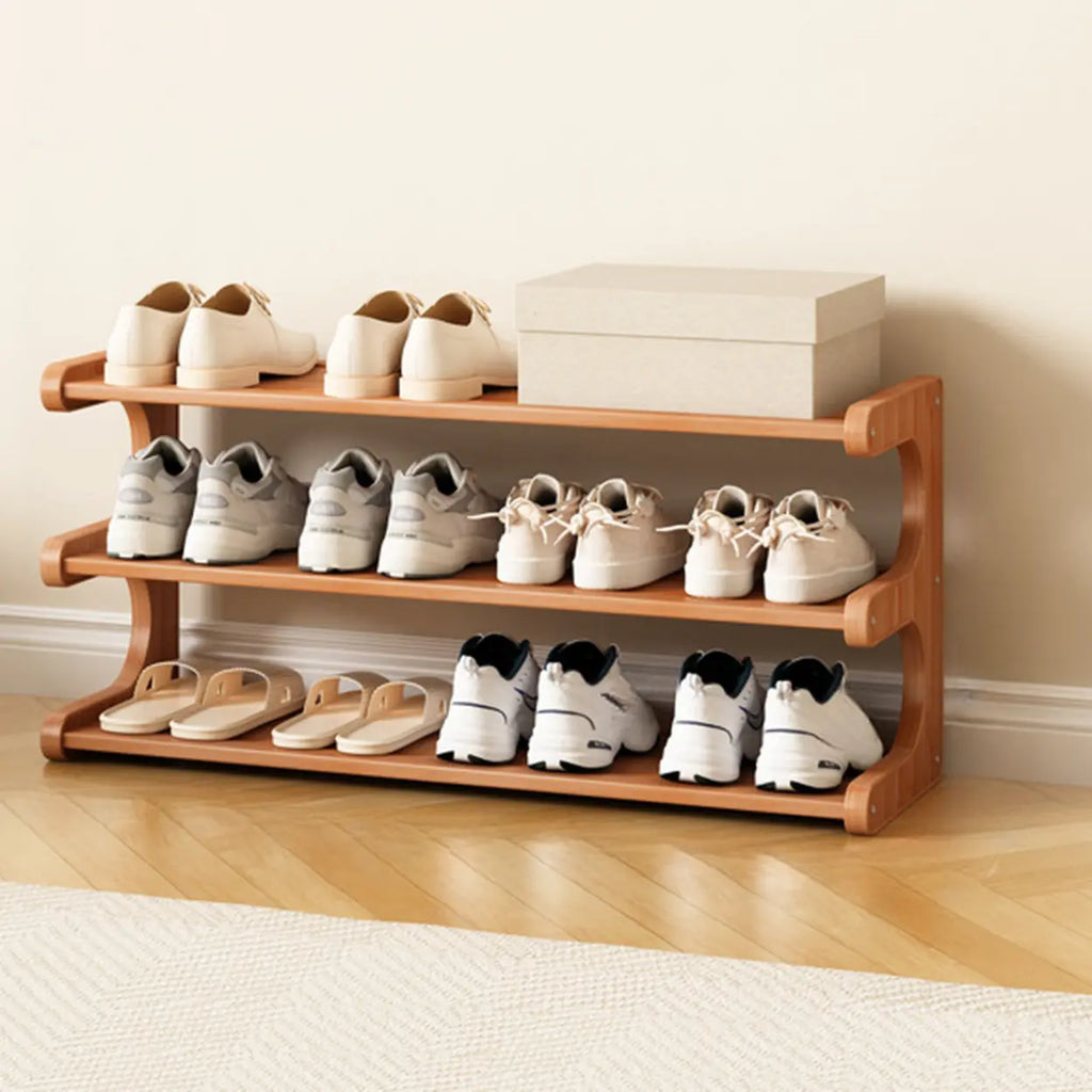 Wooden Shoe Rack with Curved Side Panels Open Freestanding Shoe Shelf Modern Bamboo Shoe Storage Organiser for Hallway | Entryway and Wardrobe