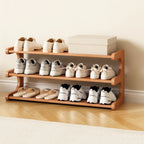 Wooden Shoe Rack with Curved Side Panels Open Freestanding Shoe Shelf Modern Bamboo Shoe Storage Organiser for Hallway | Entryway and Wardrobe