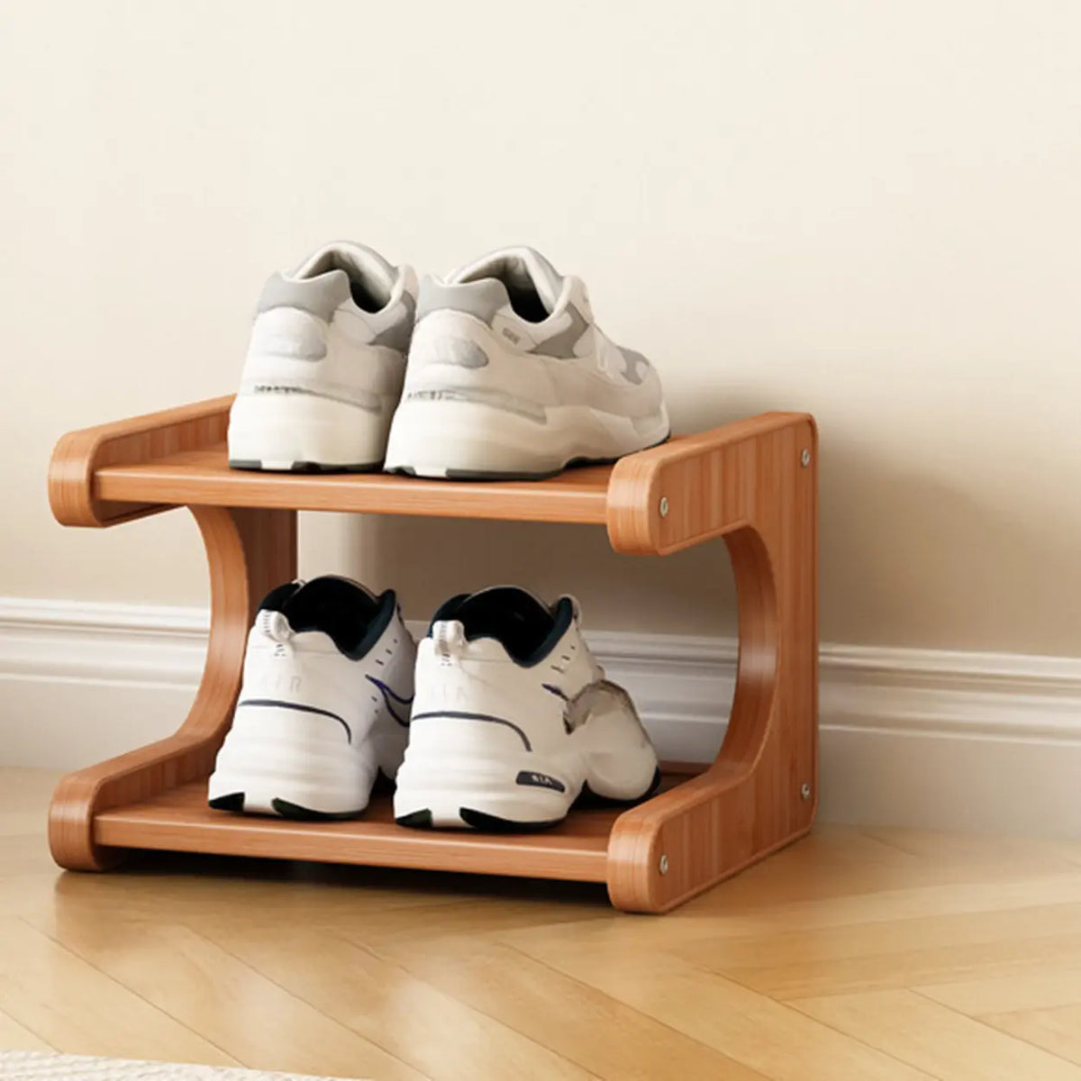 Wooden Shoe Rack with Curved Side Panels Open Freestanding Shoe Shelf Modern Bamboo Shoe Storage Organiser for Hallway | Entryway and Wardrobe