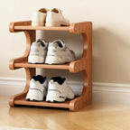 Wooden Shoe Rack with Curved Side Panels Open Freestanding Shoe Shelf Modern Bamboo Shoe Storage Organiser for Hallway | Entryway and Wardrobe
