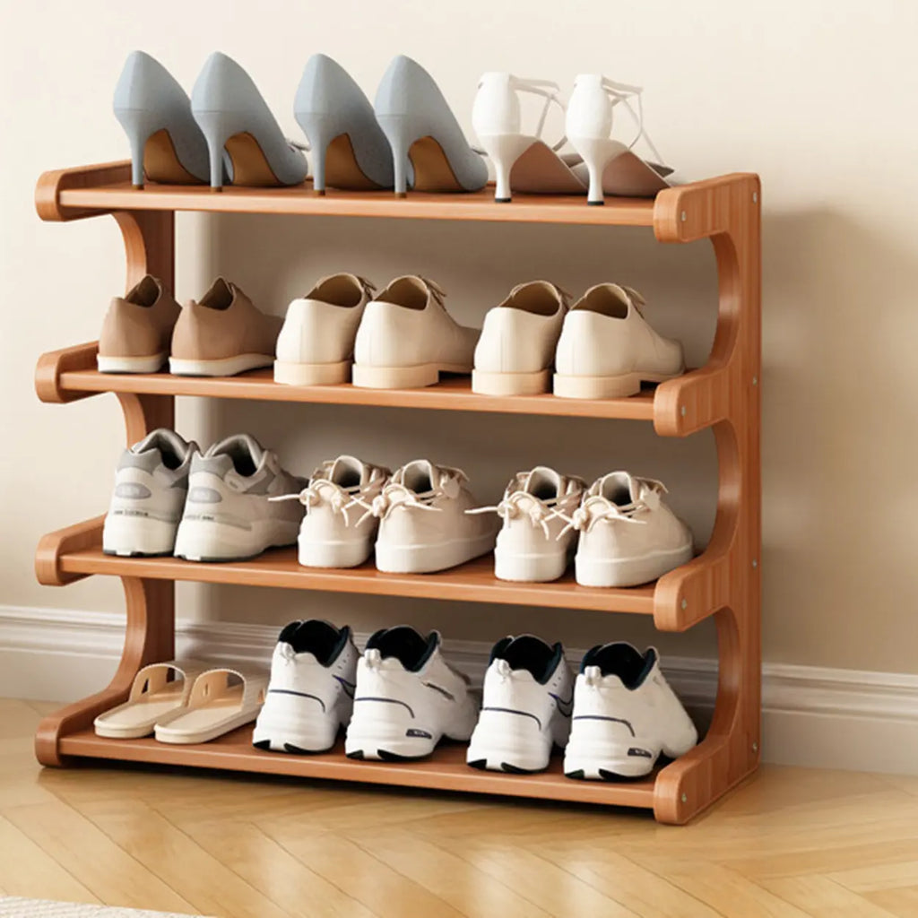 Wooden Shoe Rack with Curved Side Panels Open Freestanding Shoe Shelf Modern Bamboo Shoe Storage Organiser for Hallway | Entryway and Wardrobe