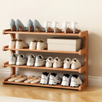 Wooden Shoe Rack with Curved Side Panels Open Freestanding Shoe Shelf Modern Bamboo Shoe Storage Organiser for Hallway | Entryway and Wardrobe