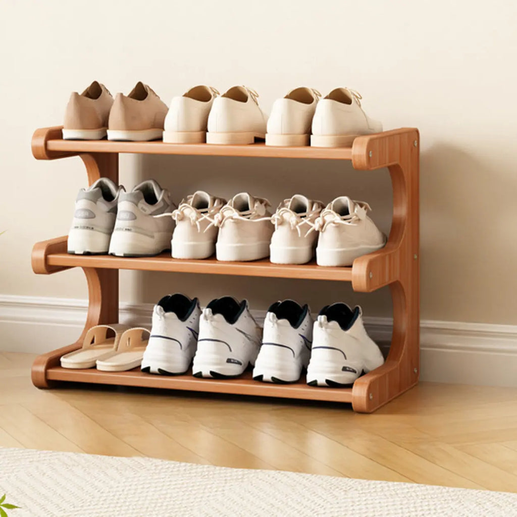 Wooden Shoe Rack with Curved Side Panels Open Freestanding Shoe Shelf Modern Bamboo Shoe Storage Organiser for Hallway | Entryway and Wardrobe