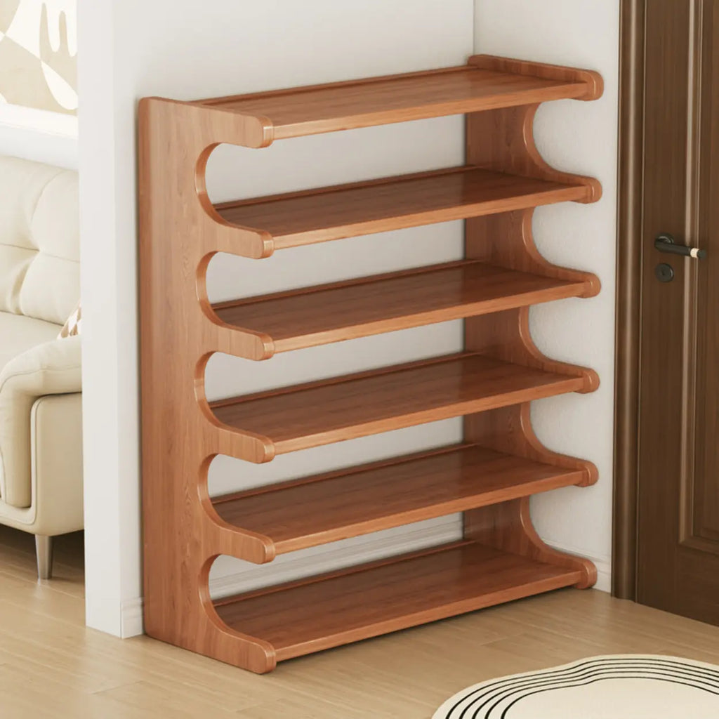 Wooden Shoe Rack with Curved Side Panels Open Freestanding Shoe Shelf Modern Bamboo Shoe Storage Organiser for Hallway | Entryway and Wardrobe