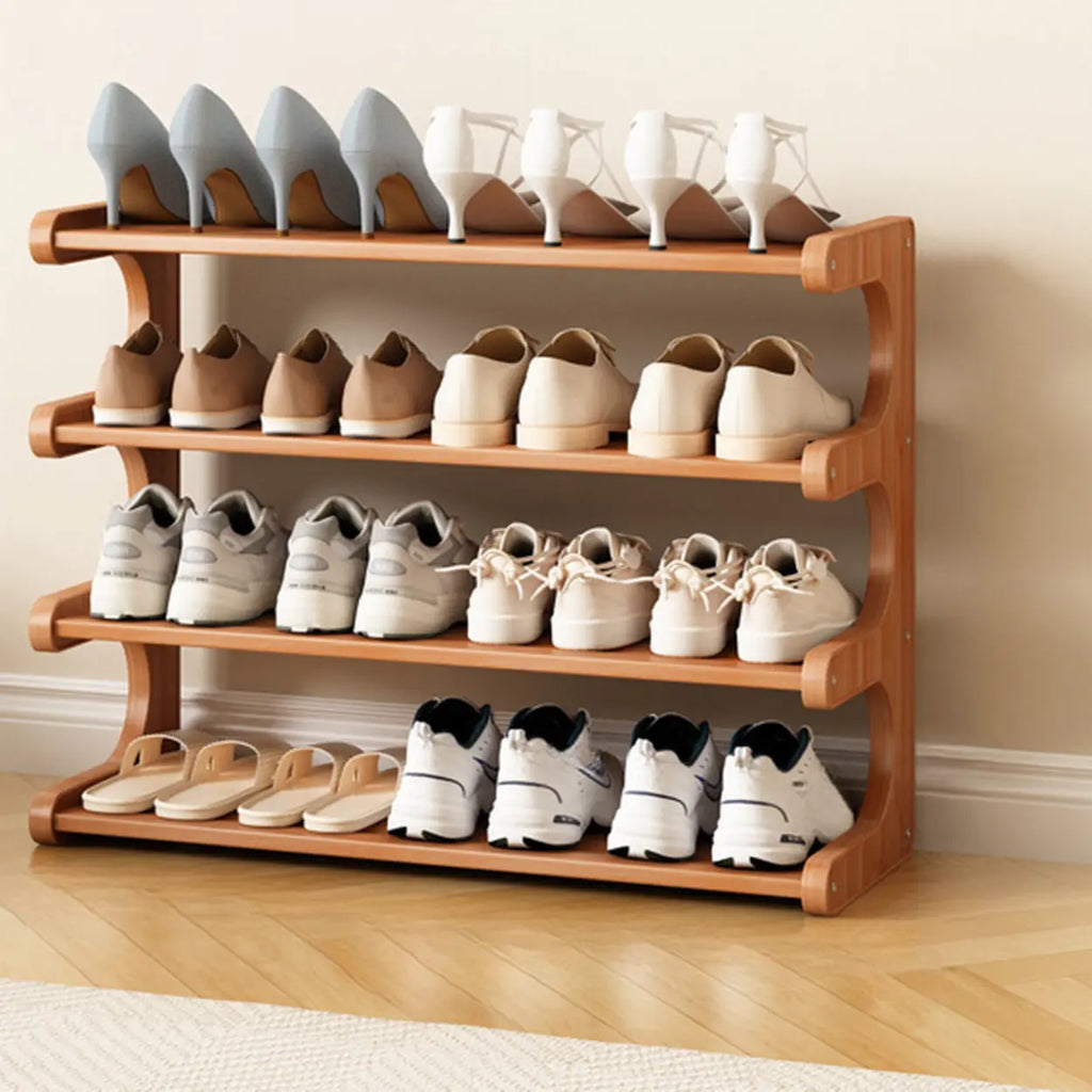 Wooden Shoe Rack with Curved Side Panels Open Freestanding Shoe Shelf Modern Bamboo Shoe Storage Organiser for Hallway | Entryway and Wardrobe