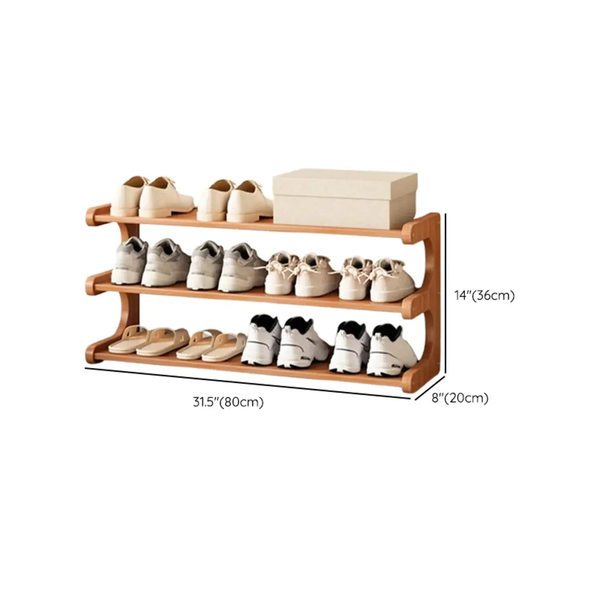 Wooden Shoe Rack with Curved Side Panels Open Freestanding Shoe Shelf Modern Bamboo Shoe Storage Organiser for Hallway | Entryway and Wardrobe