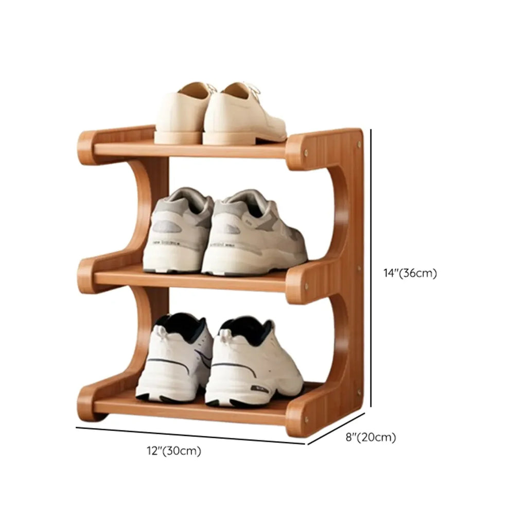 Wooden Shoe Rack with Curved Side Panels Open Freestanding Shoe Shelf Modern Bamboo Shoe Storage Organiser for Hallway | Entryway and Wardrobe