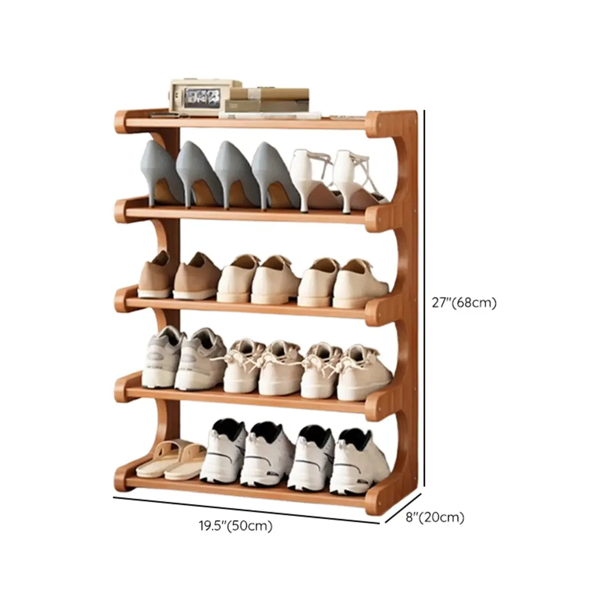 Wooden Shoe Rack with Curved Side Panels Open Freestanding Shoe Shelf Modern Bamboo Shoe Storage Organiser for Hallway | Entryway and Wardrobe