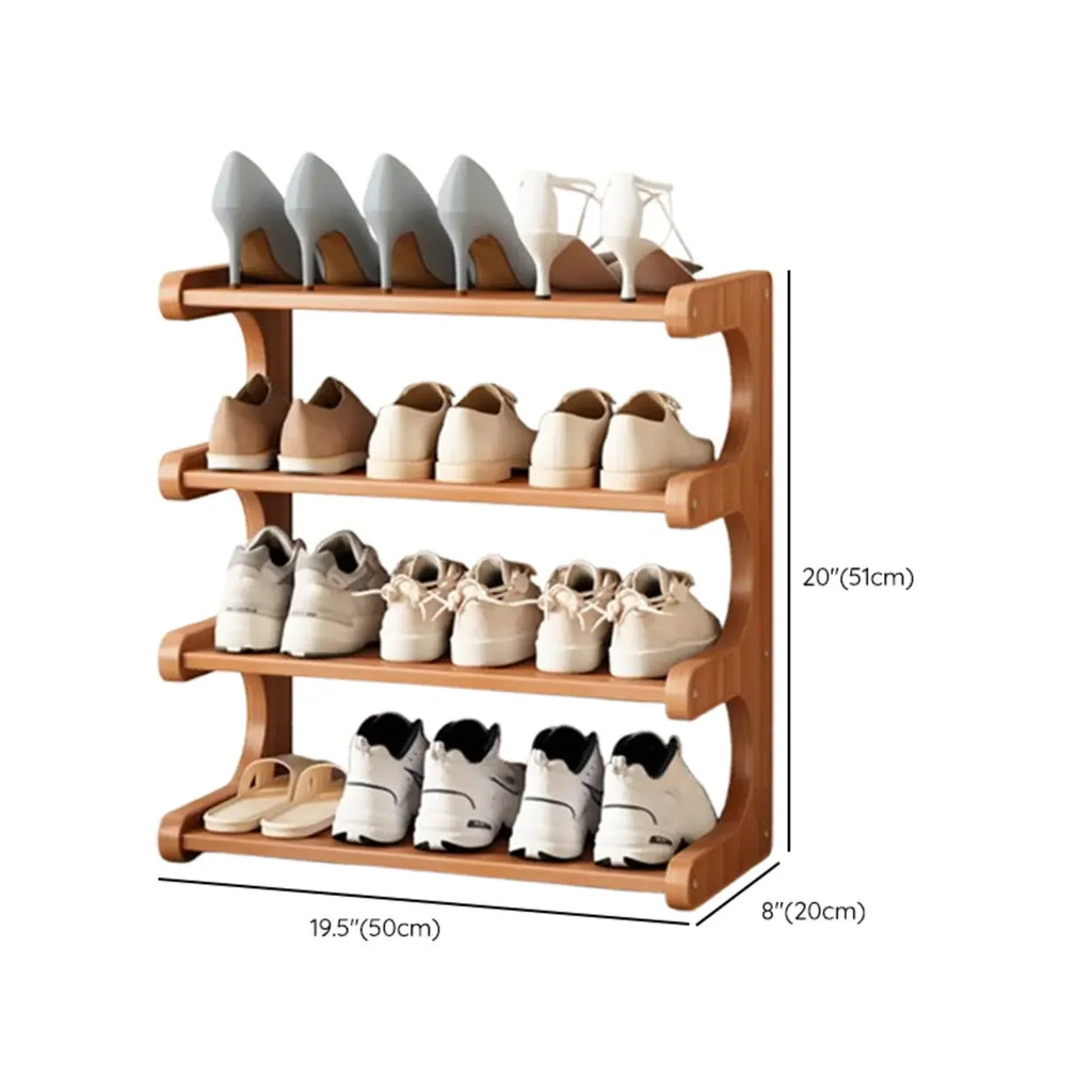 Wooden Shoe Rack with Curved Side Panels Open Freestanding Shoe Shelf Modern Bamboo Shoe Storage Organiser for Hallway | Entryway and Wardrobe