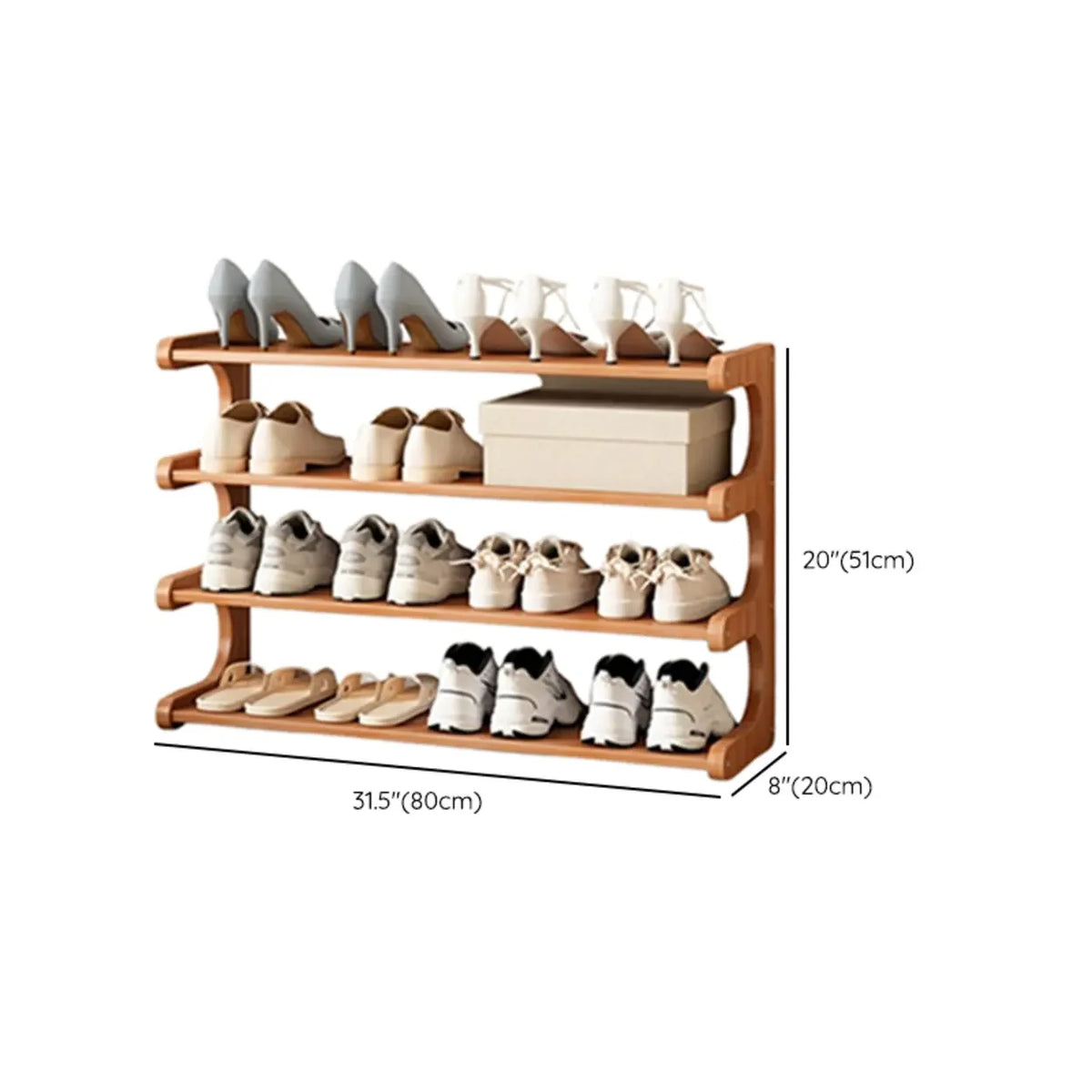 Wooden Shoe Rack with Curved Side Panels Open Freestanding Shoe Shelf Modern Bamboo Shoe Storage Organiser for Hallway | Entryway and Wardrobe