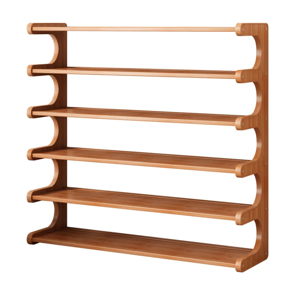 Wooden Shoe Rack with Curved Side Panels Open Freestanding Shoe Shelf Modern Bamboo Shoe Storage Organiser for Hallway | Entryway and Wardrobe