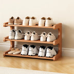 Wooden Shoe Rack with Curved Side Panels Open Freestanding Shoe Shelf Modern Bamboo Shoe Storage Organiser for Hallway | Entryway and Wardrobe