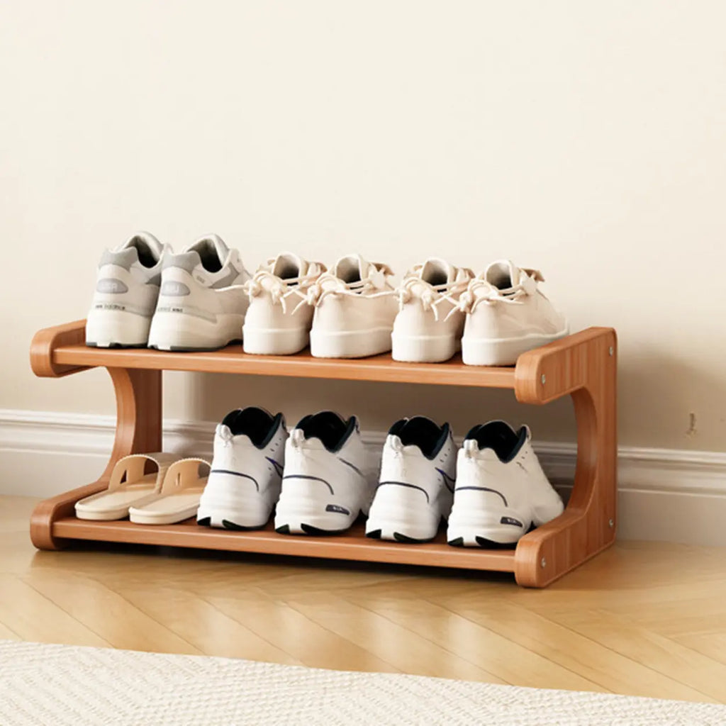 Wooden Shoe Rack with Curved Side Panels Open Freestanding Shoe Shelf Modern Bamboo Shoe Storage Organiser for Hallway | Entryway and Wardrobe