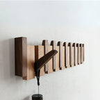 Wooden Piano Coat Rack Wall Mounted with Fold-Out Hooks Solid Wood Coat Hanger Space-Saving Entryway Organiser for Hallway and Bedroom