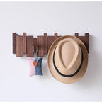 Wooden Piano Coat Rack Wall Mounted with Fold-Out Hooks Solid Wood Coat Hanger Space-Saving Entryway Organiser for Hallway and Bedroom
