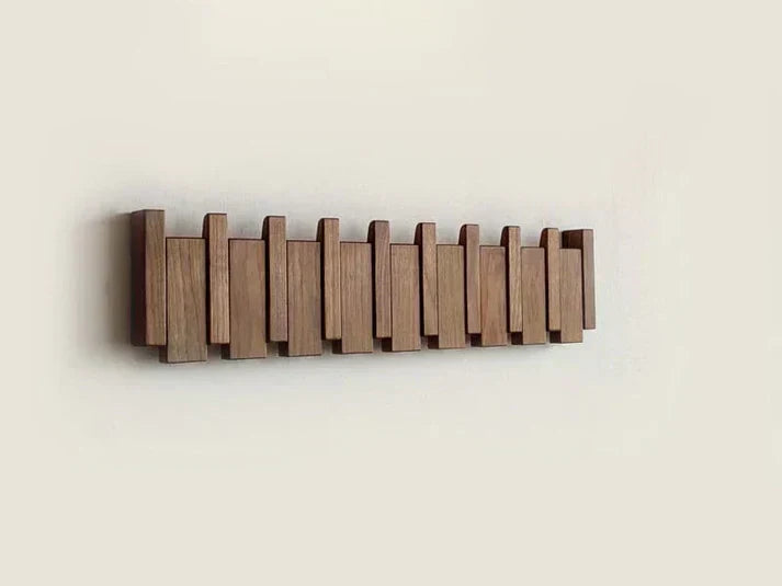 Wooden Piano Coat Rack Wall Mounted with Fold-Out Hooks Solid Wood Coat Hanger Space-Saving Entryway Organiser for Hallway and Bedroom