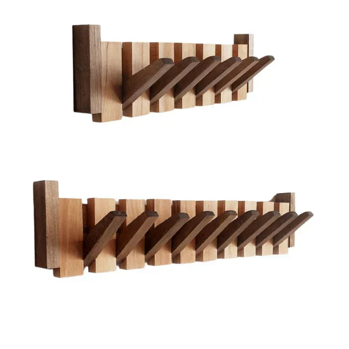Wooden Piano Coat Rack Wall Mounted with Fold-Out Hooks Solid Wood Coat Hanger Space-Saving Entryway Organiser for Hallway and Bedroom